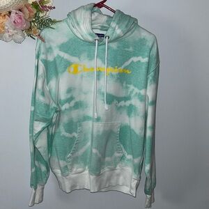 Champion tie dye mint green, yelloww and white hoodie- women’s sz Medium